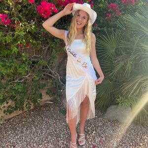 12th tribe white fringe satin midi dress